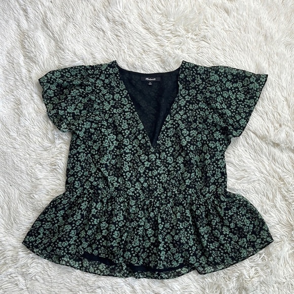Madewell Georgette Ruffle Sleeve Peplum Top - Picture 1 of 8